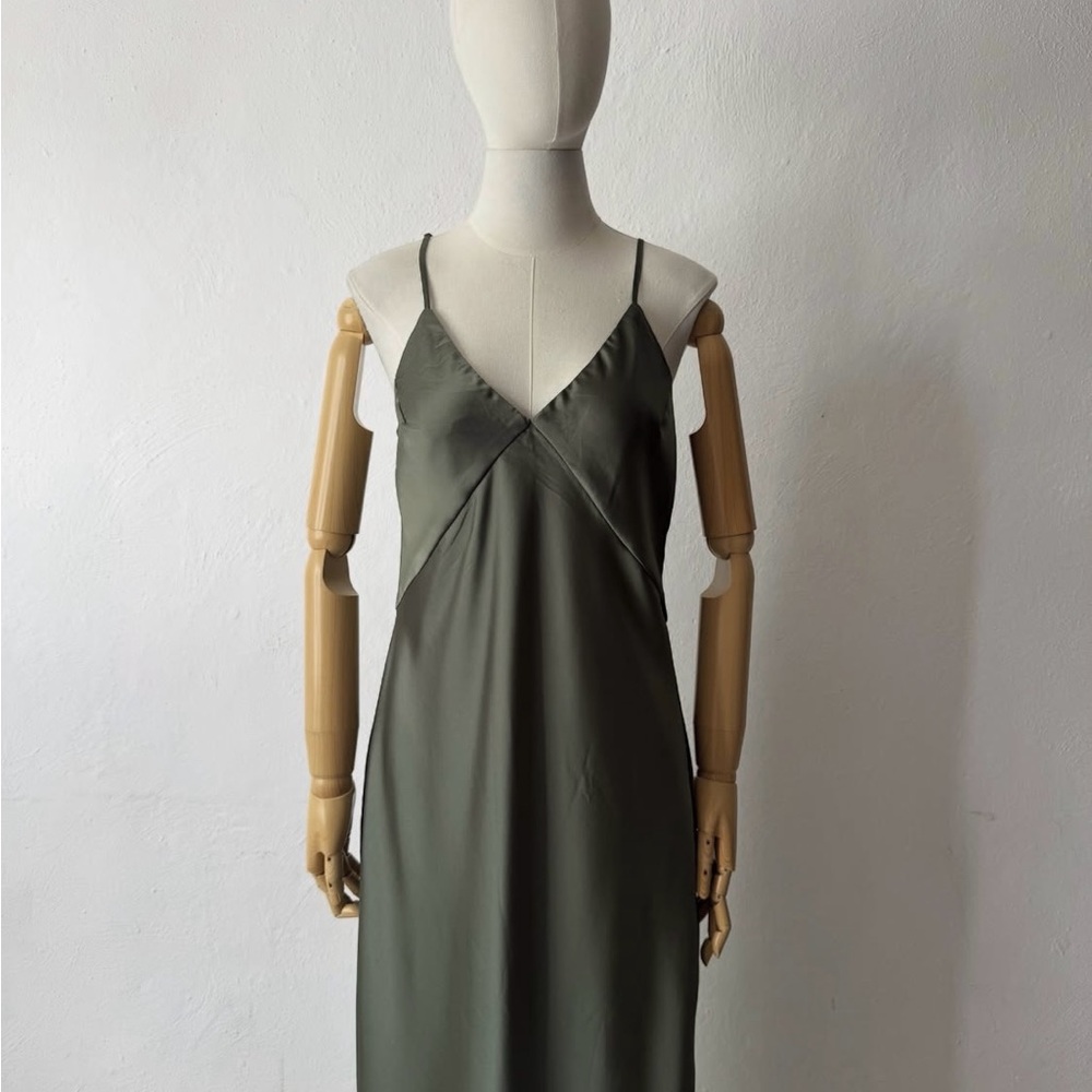 A New Day Sage Green Satin Dress